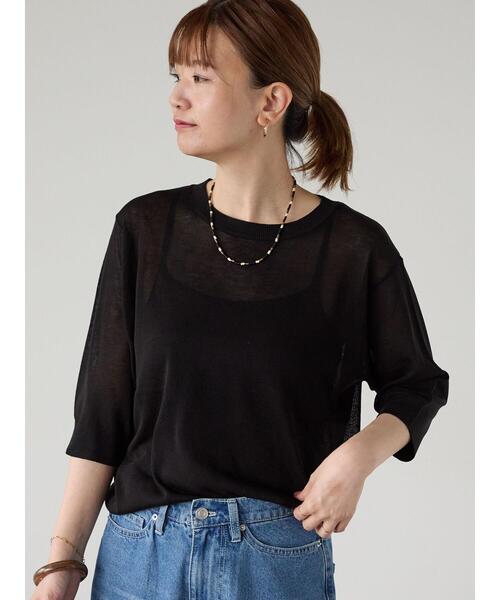 Lugnoncure（ルノンキュール）の「【接触冷感】クルーネックハーフスリーブニット（ニット/セーター・レディース・イエロー/ブラック/ブルー/グレー・F）」の10枚目の写真