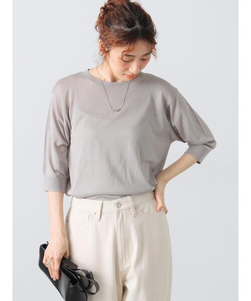 Lugnoncure（ルノンキュール）の「【接触冷感】クルーネックハーフスリーブニット（ニット/セーター・レディース・イエロー/ブラック/ブルー/グレー・F）」の13枚目の写真