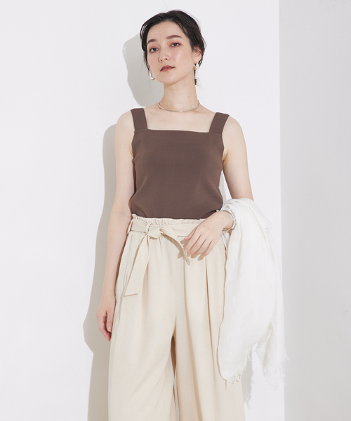 qualite（カリテ）の「【接触冷感】レーヨンストレッチニットノースリーブ/夏服/サマーニット/カセット服/セットアップ対応/ノースリーブトップス（タンクトップ・レディース・ブラウン/その他/チャコールグレー・フリー）」の14枚目の写真