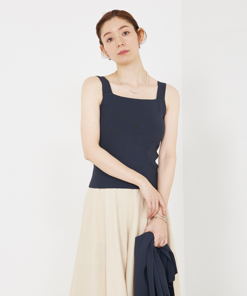 qualite（カリテ）の「【接触冷感】レーヨンストレッチニットノースリーブ/夏服/サマーニット/カセット服/セットアップ対応/ノースリーブトップス（タンクトップ・レディース・ブラウン/その他/チャコールグレー・フリー）」の16枚目の写真
