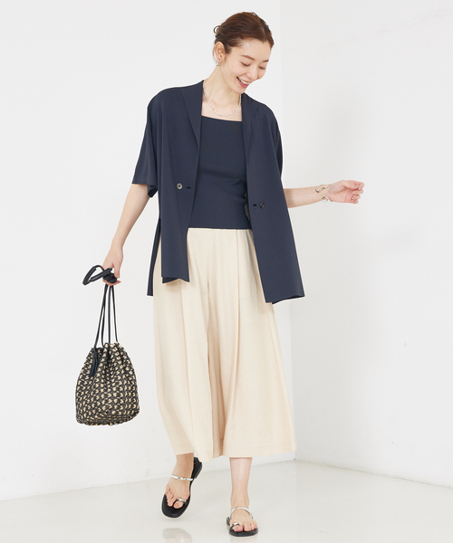 タンクトップ ノースリーブ 「接触冷感」レーヨンストレッチニットノースリーブ/夏服/サマーニット/カセット服/セットアップ対応/ノースリーブトップス 接触冷感】レーヨンストレッチニットノースリーブ/夏服/サマー