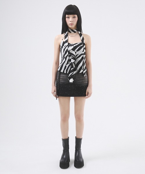 ろこもこ】YOIHI 黒 レオパード柄 キャミソール フリル付き ろこもこ