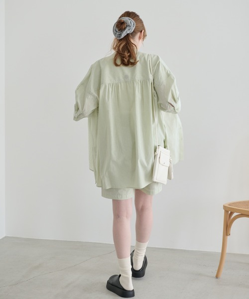 Crisp（クリスプ）の「ハーフスリーブストライプオーバーシャツ（シャツ/ブラウス・レディース・イエロー/グリーン・FREE）」の8枚目の写真