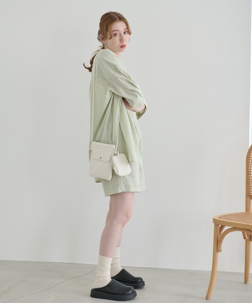 Crisp（クリスプ）の「ハーフスリーブストライプオーバーシャツ（シャツ/ブラウス・レディース・イエロー/グリーン・FREE）」の9枚目の写真