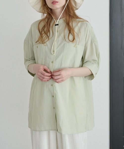 Crisp（クリスプ）の「ハーフスリーブストライプオーバーシャツ（シャツ/ブラウス・レディース・イエロー/グリーン・FREE）」の14枚目の写真