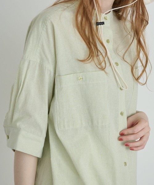 Crisp（クリスプ）の「ハーフスリーブストライプオーバーシャツ（シャツ/ブラウス・レディース・イエロー/グリーン・FREE）」の16枚目の写真
