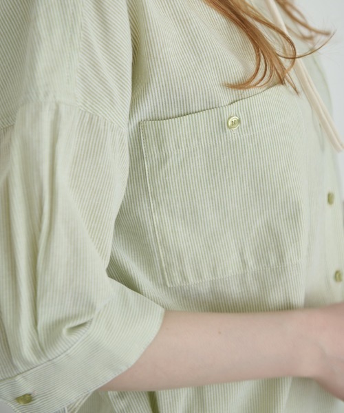 Crisp（クリスプ）の「ハーフスリーブストライプオーバーシャツ（シャツ/ブラウス・レディース・イエロー/グリーン・FREE）」の17枚目の写真