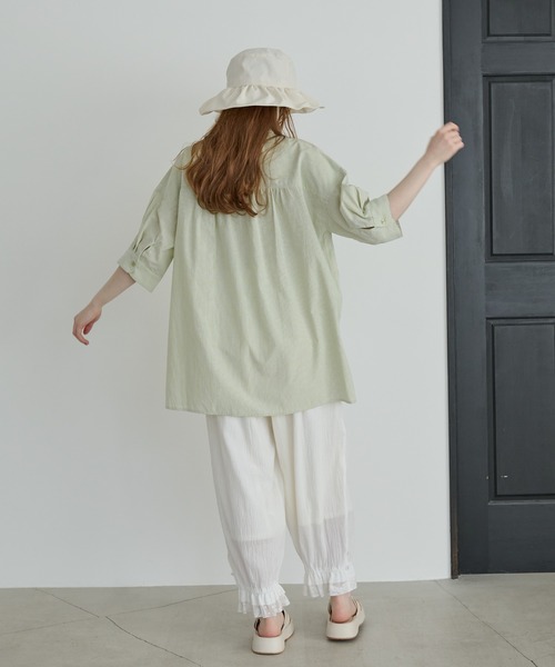 Crisp（クリスプ）の「ハーフスリーブストライプオーバーシャツ（シャツ/ブラウス・レディース・イエロー/グリーン・FREE）」の13枚目の写真