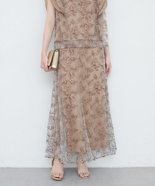 ナチュラルクチュール　刺繍レースシアーブラウス　刺繍レースシアースカート セール】刺繍レースシアースカート（スカート）｜natural
