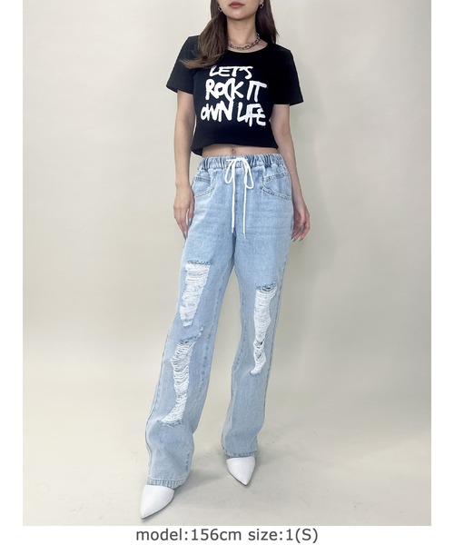 EGOIST（エゴイスト）の「ウェストゴム紐デニムパンツ（デニムパンツ・レディース・ブルー・S/M）」の5枚目の写真