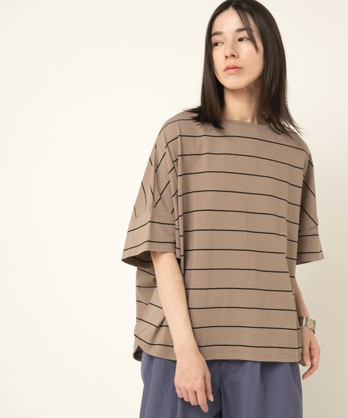 RNA-N(アールエヌエーエヌ)の「M2497 ボーダールーズT(Tシャツ/カットソー・レディース・ホワイト×ブラック/グレイッシュベージュ/グレー/ブラック×ブルー・FREE)」の5枚目の写真