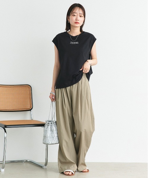 【タグ付き】luxe　ルーズオックスワッシャー イージーパンツ　ブラウン bottoms-02202 ワッシャーワイドパンツ ライトカーキ | L