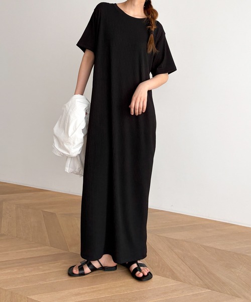 CANAL JEAN（キャナルジーン）の「El mar　ランダムテレコハーフスリーブワンピース（ワンピース・レディース・ブラック・ONE SIZE）」の10枚目の写真