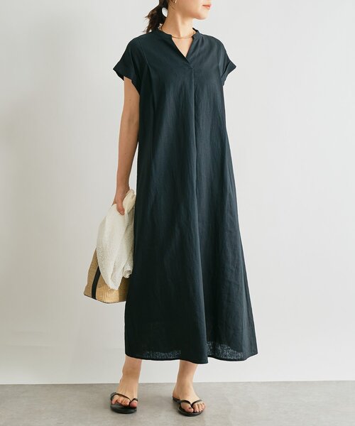 un dix cors(アンディコール)の「《1枚で涼しく》レーヨン麻ポプリンワンピース(ワンピース・レディース・ブラック/ブラウン/イエロー・FREE)」の2枚目の写真