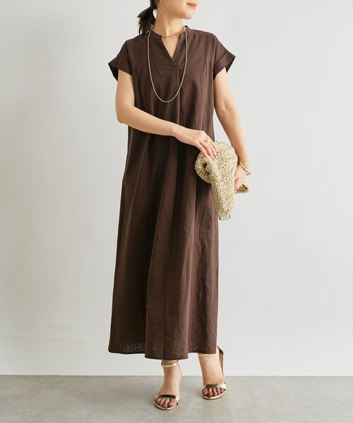 un dix cors(アンディコール)の「《1枚で涼しく》レーヨン麻ポプリンワンピース(ワンピース・レディース・ブラック/ブラウン/イエロー・FREE)」の9枚目の写真