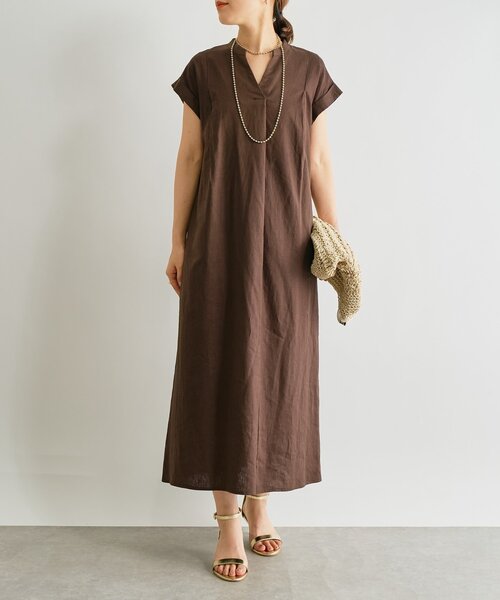 un dix cors(アンディコール)の「《1枚で涼しく》レーヨン麻ポプリンワンピース(ワンピース・レディース・ブラック/ブラウン/イエロー・FREE)」の5枚目の写真