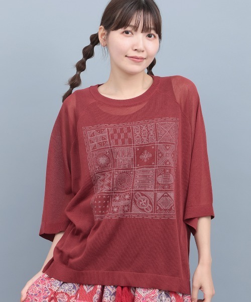 チチカカ(チチカカ)の「シアーニットインナー付プルオーバー(Tシャツ/カットソー・レディース・グレー/レンガ/ネイビー・FREE)」の3枚目の写真