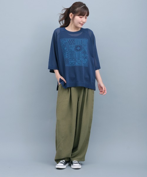 チチカカ(チチカカ)の「シアーニットインナー付プルオーバー(Tシャツ/カットソー・レディース・グレー/レンガ/ネイビー・FREE)」の5枚目の写真