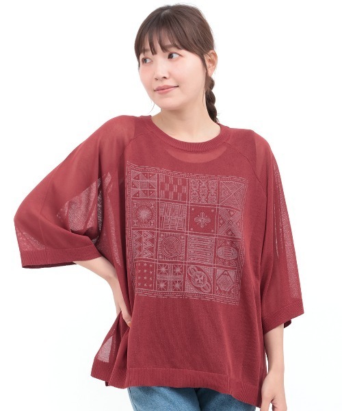 チチカカ(チチカカ)の「シアーニットインナー付プルオーバー(Tシャツ/カットソー・レディース・グレー/レンガ/ネイビー・FREE)」の10枚目の写真