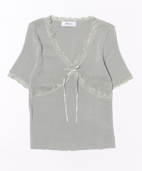 Mayree（メイリー）の「【Mayree】Vネック フロント レース 半袖 カットソー（Tシャツ/カットソー・レディース・ホワイト/グリーン/ピンク/ブラック/グレー・FREE）」の18枚目の写真
