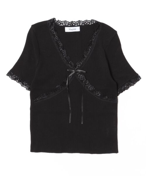 Mayree（メイリー）の「【Mayree】Vネック フロント レース 半袖 カットソー（Tシャツ/カットソー・レディース・ホワイト/グリーン/ピンク/ブラック/グレー・FREE）」の17枚目の写真