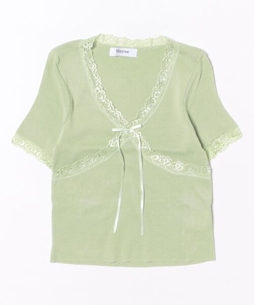 Mayree（メイリー）の「【Mayree】Vネック フロント レース 半袖 カットソー（Tシャツ/カットソー・レディース・ホワイト/グリーン/ピンク/ブラック/グレー・FREE）」の20枚目の写真