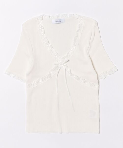 Mayree（メイリー）の「【Mayree】Vネック フロント レース 半袖 カットソー（Tシャツ/カットソー・レディース・ホワイト/グリーン/ピンク/ブラック/グレー・FREE）」の21枚目の写真