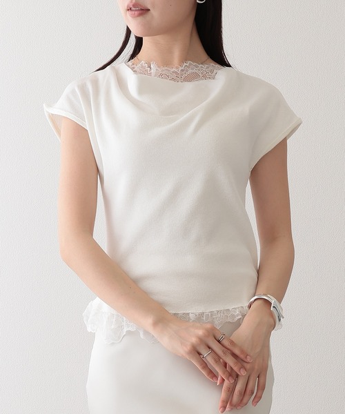 Lace Ladies(レースレディース)の「2wayレース ドッキング オフショル フレンチスリーブ ニットソー(Tシャツ/カットソー・レディース・ホワイト/ピンク/アイボリー/ブラック/グレー・FREE)」の17枚目の写真
