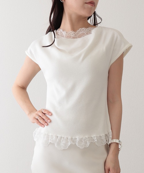 Lace Ladies(レースレディース)の「2wayレース ドッキング オフショル フレンチスリーブ ニットソー(Tシャツ/カットソー・レディース・ホワイト/ピンク/アイボリー/ブラック/グレー・FREE)」の18枚目の写真