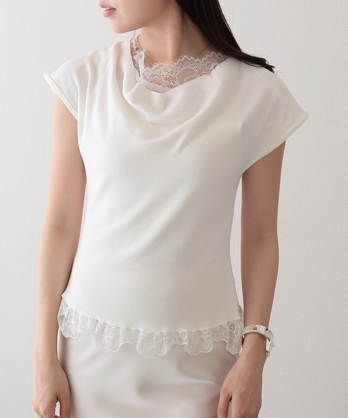 Lace Ladies(レースレディース)の「2wayレース ドッキング オフショル フレンチスリーブ ニットソー(Tシャツ/カットソー・レディース・ホワイト/ピンク/アイボリー/ブラック/グレー・FREE)」の19枚目の写真