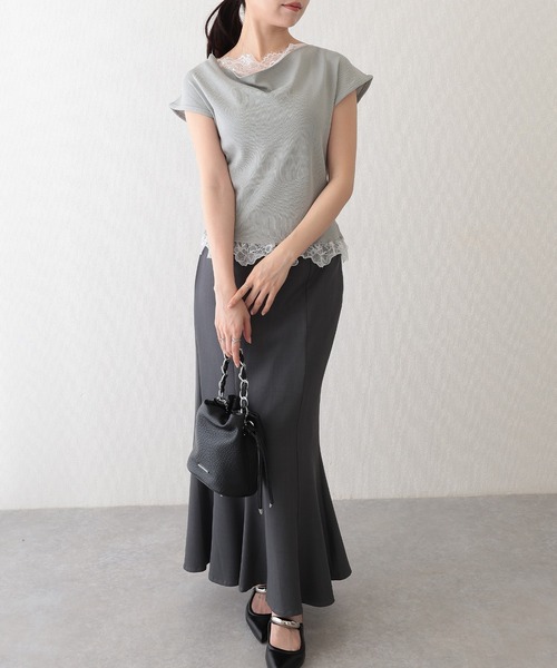 Lace Ladies(レースレディース)の「2wayレース ドッキング オフショル フレンチスリーブ ニットソー(Tシャツ/カットソー・レディース・ホワイト/ピンク/アイボリー/ブラック/グレー・FREE)」の11枚目の写真