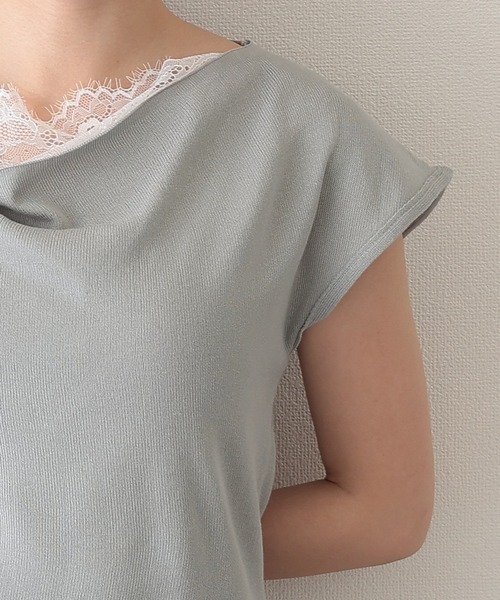 Lace Ladies(レースレディース)の「2wayレース ドッキング オフショル フレンチスリーブ ニットソー(Tシャツ/カットソー・レディース・ホワイト/ピンク/アイボリー/ブラック/グレー・FREE)」の14枚目の写真