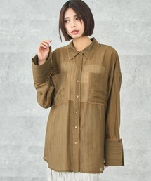 配色パイピング ビッグカフス オーバーサイズシャツ
