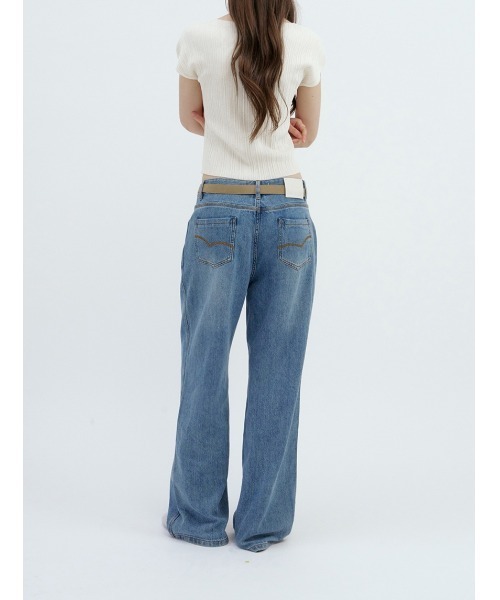 Chat de Lama(シャドゥラマ)の「【Chat de Lama】 シグネチャーステッチデニムパンツ(デニムパンツ・レディース・ブルー・SMALL/MEDIUM/LARGE)」の2枚目の写真