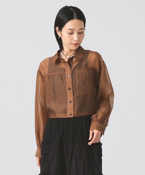 Ray BEAMS（レイビームス）の「シアー クロップド シャツ（シャツ/ブラウス・レディース・ブラック/ブルー系その他2/ダークブラウン・ONE SIZE）」の2枚目の写真