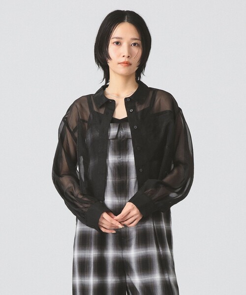 Ray BEAMS（レイビームス）の「シアー クロップド シャツ（シャツ/ブラウス・レディース・ブラック/ブルー系その他2/ダークブラウン・ONE SIZE）」の6枚目の写真