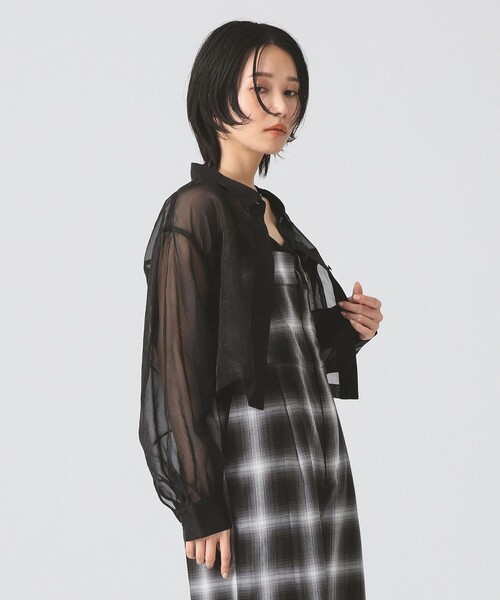 Ray BEAMS（レイビームス）の「シアー クロップド シャツ（シャツ/ブラウス・レディース・ブラック/ブルー系その他2/ダークブラウン・ONE SIZE）」の7枚目の写真