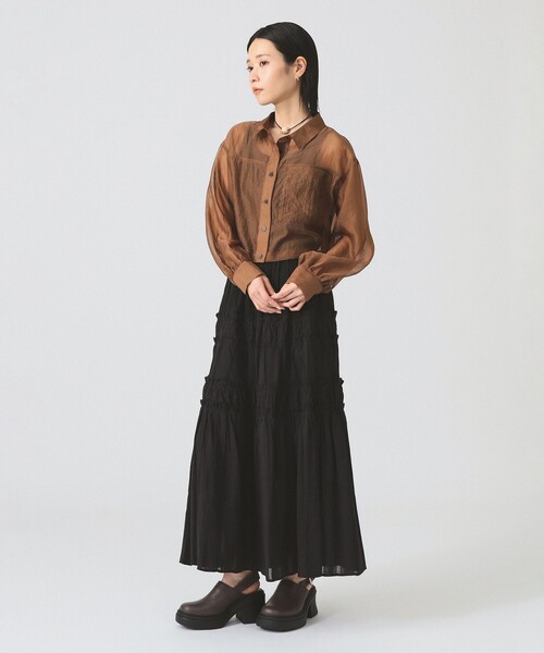 Ray BEAMS（レイビームス）の「シアー クロップド シャツ（シャツ/ブラウス・レディース・ブラック/ブルー系その他2/ダークブラウン・ONE SIZE）」の8枚目の写真