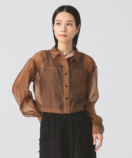 Ray BEAMS（レイビームス）の「シアー クロップド シャツ（シャツ/ブラウス・レディース・ブラック/ブルー系その他2/ダークブラウン・ONE SIZE）」の10枚目の写真