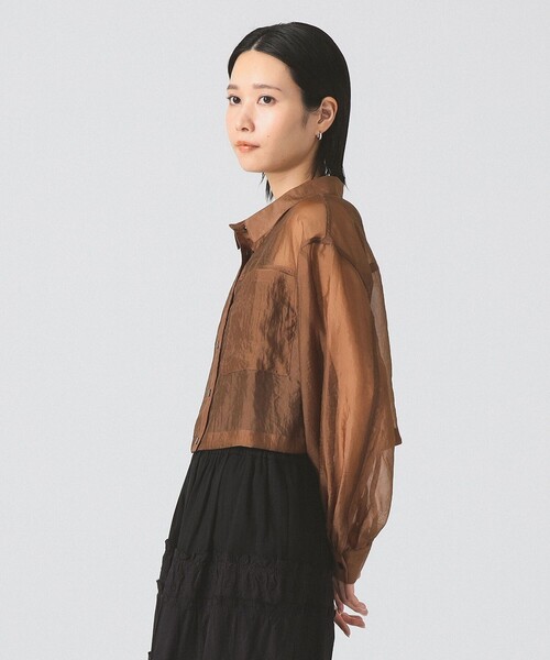 Ray BEAMS（レイビームス）の「シアー クロップド シャツ（シャツ/ブラウス・レディース・ブラック/ブルー系その他2/ダークブラウン・ONE SIZE）」の11枚目の写真