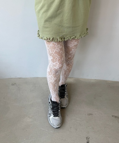 SANSeLF】 フラワーレースタイツ シアーリブ編み ニュアンスカラー