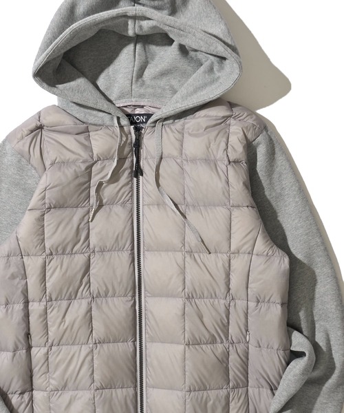 TAION(タイオン)の「【TAION/タイオン】W-ZIP FRONT DOWN HOODIE SWEAT SLEEVE / スリーブスウェット ダウンフードジャケット(ダウンジャケット/コート・メンズ・グレー/ブラック/チャコールグレー・MEDIUM/X-LARGE/LARGE)」の3枚目の写真
