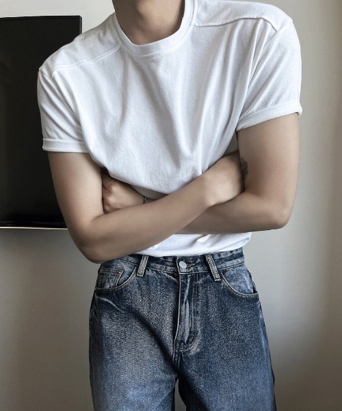 COSYHARU（コシハル）の「切替マッスルフィット半袖Tシャツ（Tシャツ/カットソー・メンズ・ホワイト/ブラック・MEDIUM/LARGE/X-LARGE）」の13枚目の写真