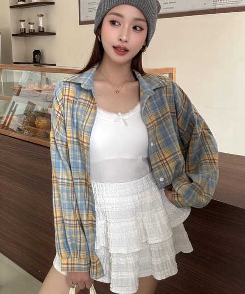 everycoco(エブリーココ)の「チェック柄ルーズ長袖シャツ(シャツ/ブラウス・レディース・イエロー系その他/ライトブルー/ネイビー/レッド系その他/ピンク/レッド・FREE)」の13枚目の写真