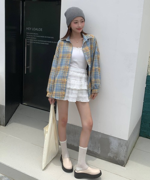 everycoco(エブリーココ)の「チェック柄ルーズ長袖シャツ(シャツ/ブラウス・レディース・イエロー系その他/ライトブルー/ネイビー/レッド系その他/ピンク/レッド・FREE)」の10枚目の写真