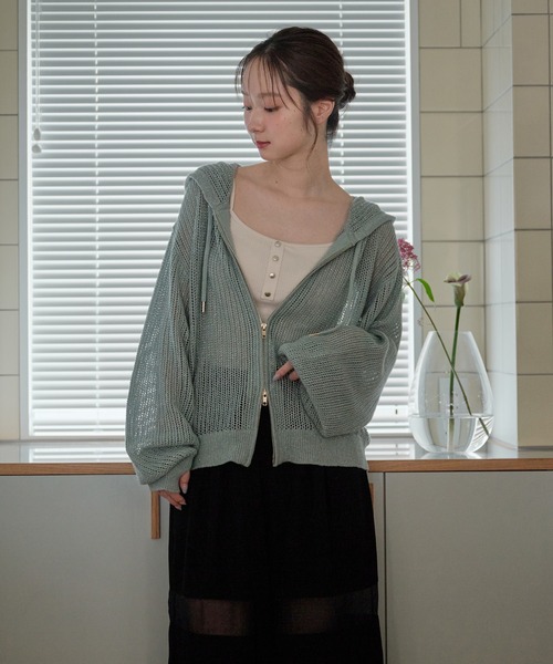 mideal(マイディール)の「glitter sheer hoodie / ラメシアーパーカー(パーカー・レディース・ミント/アイボリー・FREE)」の1枚目の写真