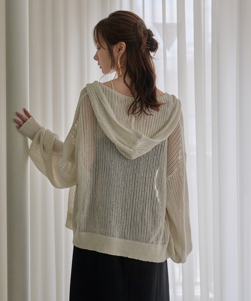 mideal(マイディール)の「glitter sheer hoodie / ラメシアーパーカー(パーカー・レディース・ミント/アイボリー・FREE)」の4枚目の写真