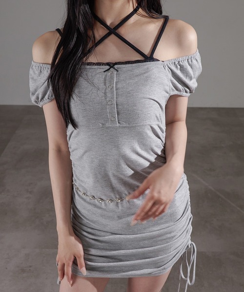 apres jour mignon(アプレジュールミニョン)の「リボンレースドロストワンピース【ZOZOTOWN限定アイテム】(ワンピース・レディース・ブラック/グレー・X-LARGE/フリー)」の15枚目の写真