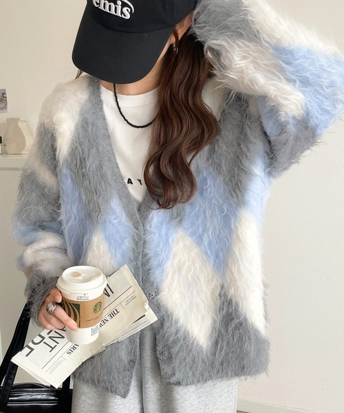 セール】羽織るだけで旬顔＆スタイルアップを叶える◎長起毛アーガイル