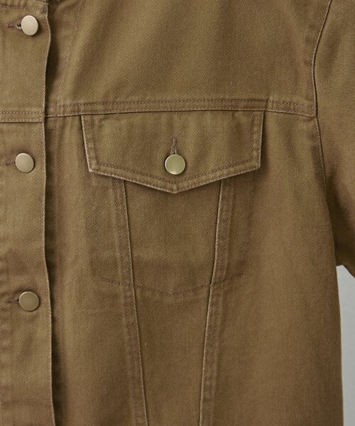 WILLOW（ウィロー）の「【willow】ノーカラー微フリル袖ボリュームブルゾン（デニムジャケット・レディース・カーキ/チャコールグレー・ONE SIZE）」の17枚目の写真